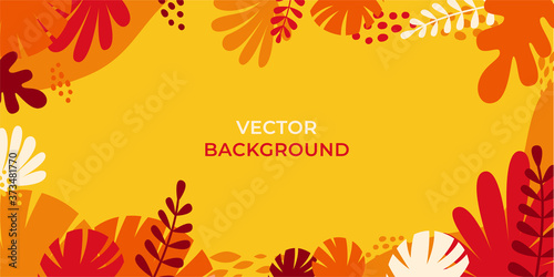 Vector  horizontal abstract background with copy space for text - autumn sale - bright vibrant banner  poster  cover design template  with yellow and orange leaves