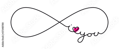 Vector typography text art: I love you. With a heart. Symbol of infinite love. Isolated on white background.