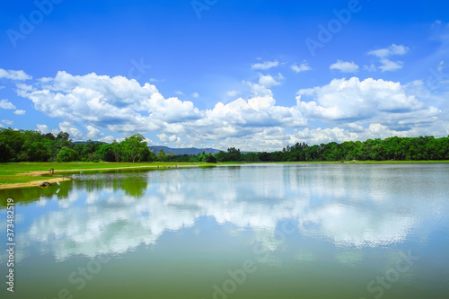 Beautiful landscape of Klong Sai reservoir in Sa Kaeo, Thailand.