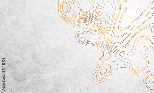 Golden liquid flowing lines on grey grunge background. Abstract wavy vector design