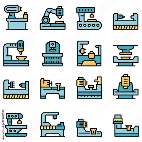 Lathe icons set. Outline set of lathe vector icons thin line color flat on white
