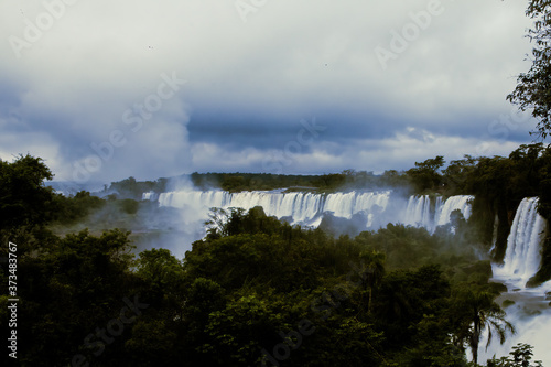 Iguazu Falls a gray and cloudy day.