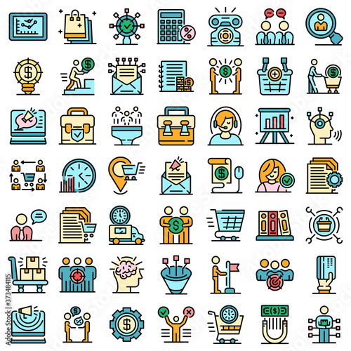 Purchasing Manager icons set. Outline set of Purchasing Manager vector icons thin line color flat on white