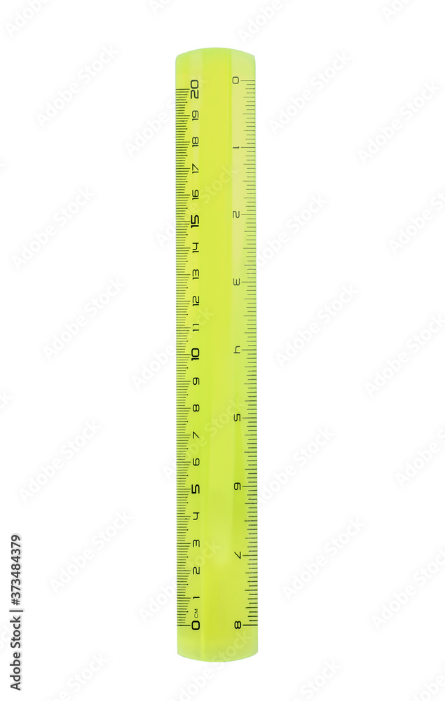Colorful plastic ruler isolated on white, top view. School stationery Colorful plastic ruler isolated on white, top view. School stationery