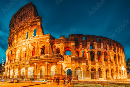 Beautiful landscape of the Colosseum in Rome- one of wonders of the world in the evening time. Italy.
