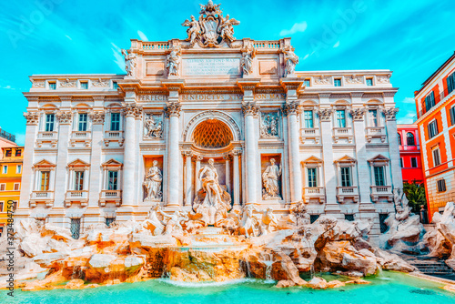 Famous and one of the most beautiful fountain of Rome - Trevi Fountain (Fontana di Trevi). Italy.