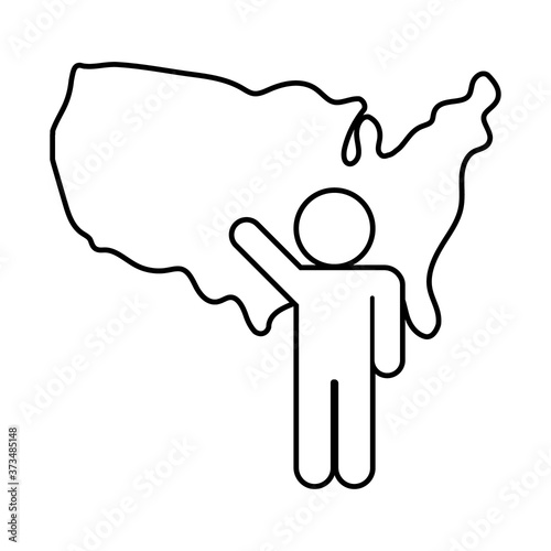 silhouette man with united states of america map columbus day line style