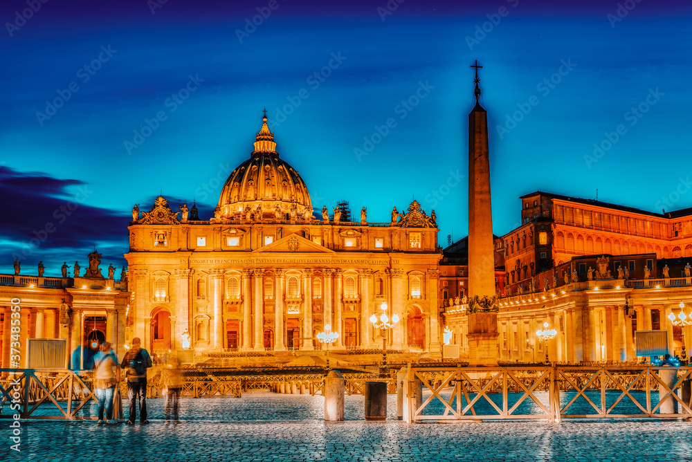 St. Peter's Square and St. Peter's Basilica, Vatican City in the evening time.Italy.