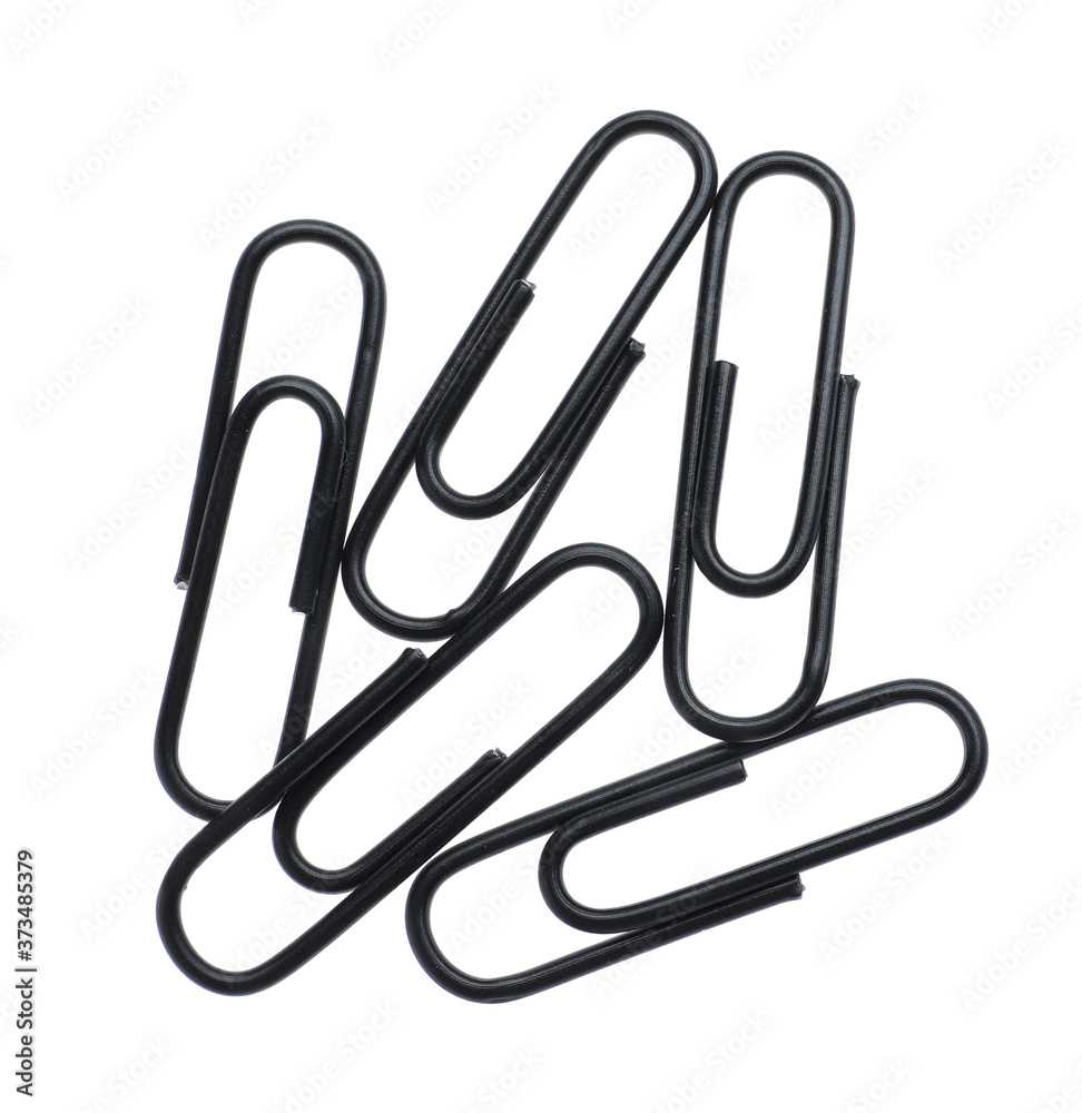 Colorful paper clips isolated on white, top view. School stationery Colorful paper clips isolated on white, top view. School stationery