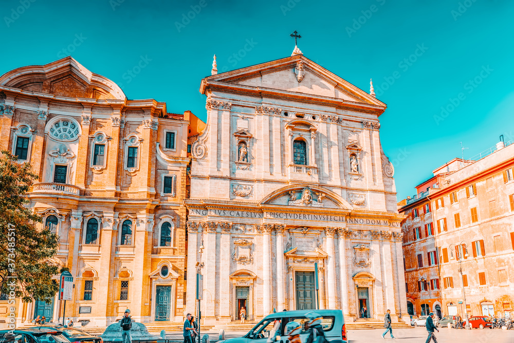 ROME, ITALY-MAY 09, 2017:  Beautiful landscape  urban and historical view of the Rome, street, people, tourists on it, urban life of the Eternal City.