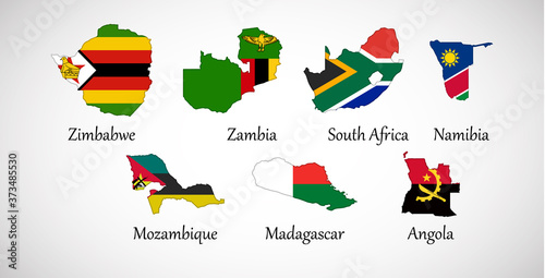 Set of South Africa country maps with flags isolated on gray background, vector illustration photo