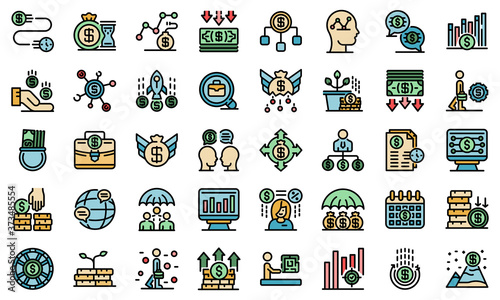 Crisis manager icons set. Outline set of crisis manager vector icons thin line color flat on white