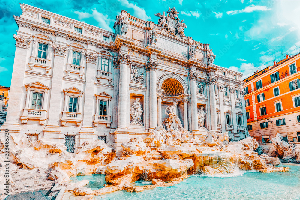 Famous  and one of the most beautiful fountain of Rome - Trevi Fountain (Fontana di Trevi). Italy.