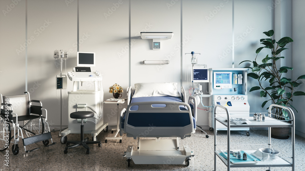 Hospital ward with a single bed Hospital ward with a single bed