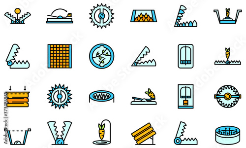 Animal trap icons set. Outline set of animal trap vector icons thin line color flat on white