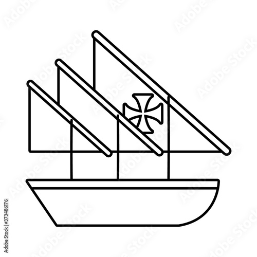 caravel ship columbus day style line icon