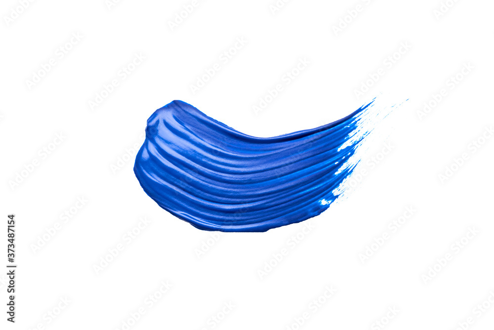 Blue acrylic brushstroke isolated on a white background.
