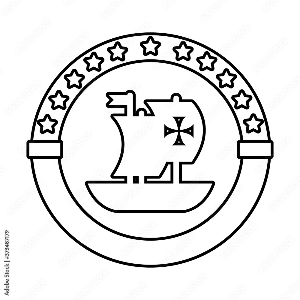 seal stamp with caravel ship columbus day line style icon seal stamp with caravel ship columbus day line style icon