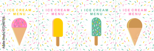 Ice cream sprinkles menu design vector set