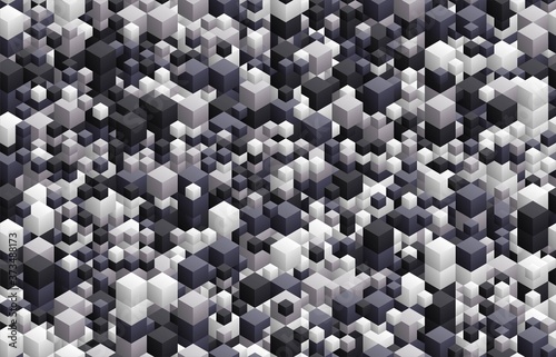 isometric cubic repeatable pattrern, seamless urban or arctic colors black white gray camouflage template