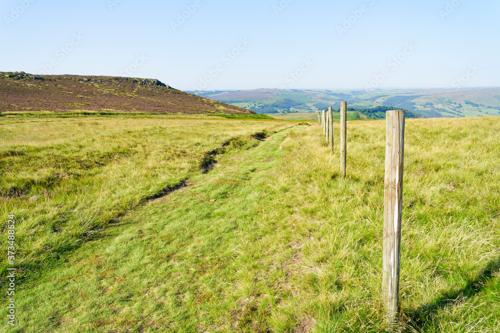 Old fence posts  alongside a footpath on Callow Bank in the Peak District