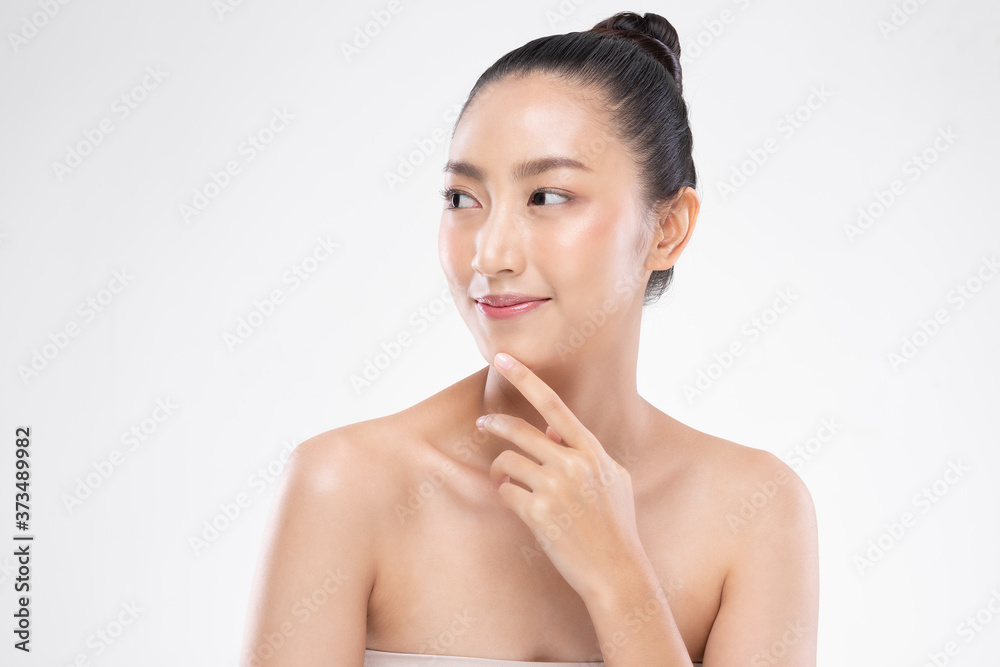 Beautiful Asian young woman touching chin smile with clean and fresh skin Happiness and cheerful with positive emotional,isolated on white background,Beauty Cosmetics and spa Facial treatment Concept Beautiful Asian young woman touching chin smile with clean and fresh skin Happiness and cheerful with positive emotional,isolated on white background,Beauty Cosmetics and spa Facial treatment Concept
