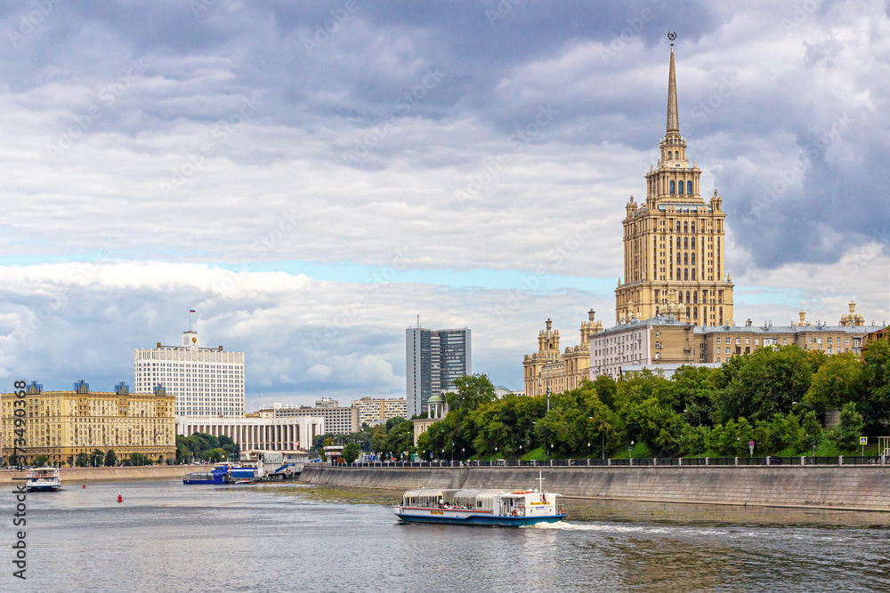 Embankment of the Moscow river with a view of the hotel Ukraine