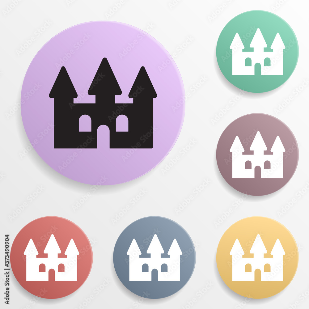Castle toy icon. Toy element badge color set icon. Simple glyph, flat vector of toys icons for ui and ux, website or mobile application Castle toy icon. Toy element badge color set icon. Simple glyph, flat vector of toys icons for ui and ux, website or mobile application
