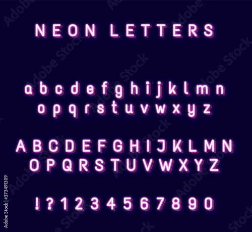 Glowing pink neon letters set