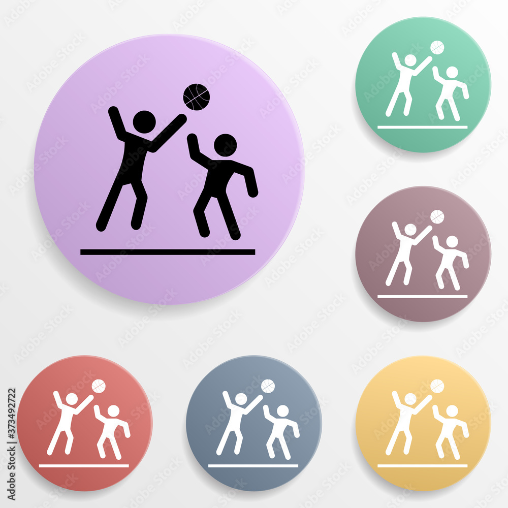 Two play basketball badge color set icon. Simple glyph, flat vector of sport icons for ui and ux, website or mobile application Two play basketball badge color set icon. Simple glyph, flat vector of sport icons for ui and ux, website or mobile application