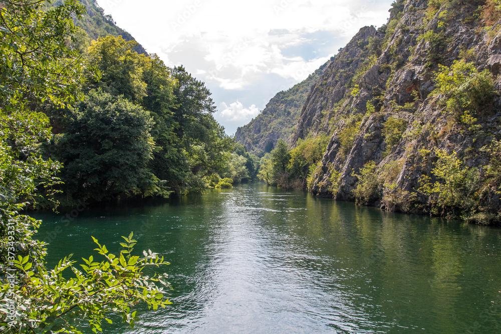 River, mountains and rocks. View of Canyon Matka in Macedonia