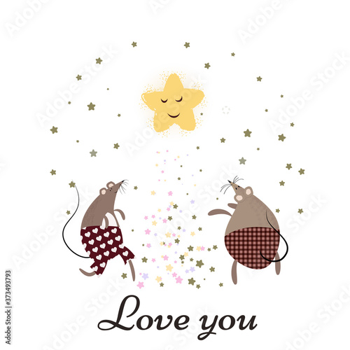Vintage invitation card with mouses and star, vector illustration