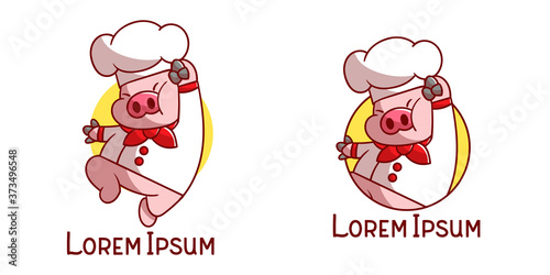 set of cute pig mascot logo with optional appearance. premium kawaii vector
