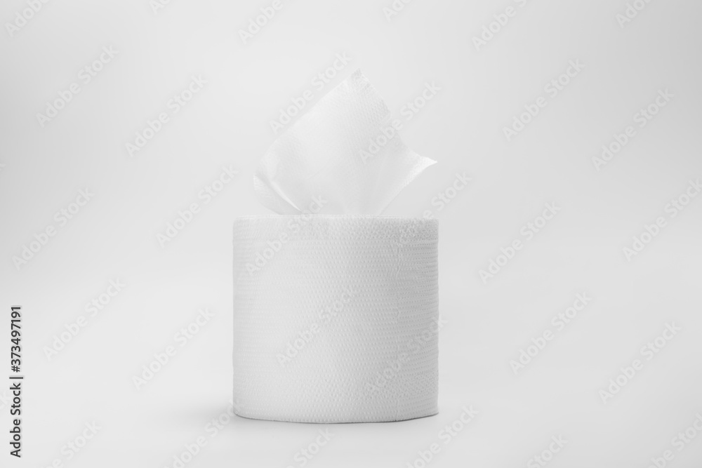 Roll of white toilet tissue paper on isolated white background. Roll of white toilet tissue paper on isolated white background.
