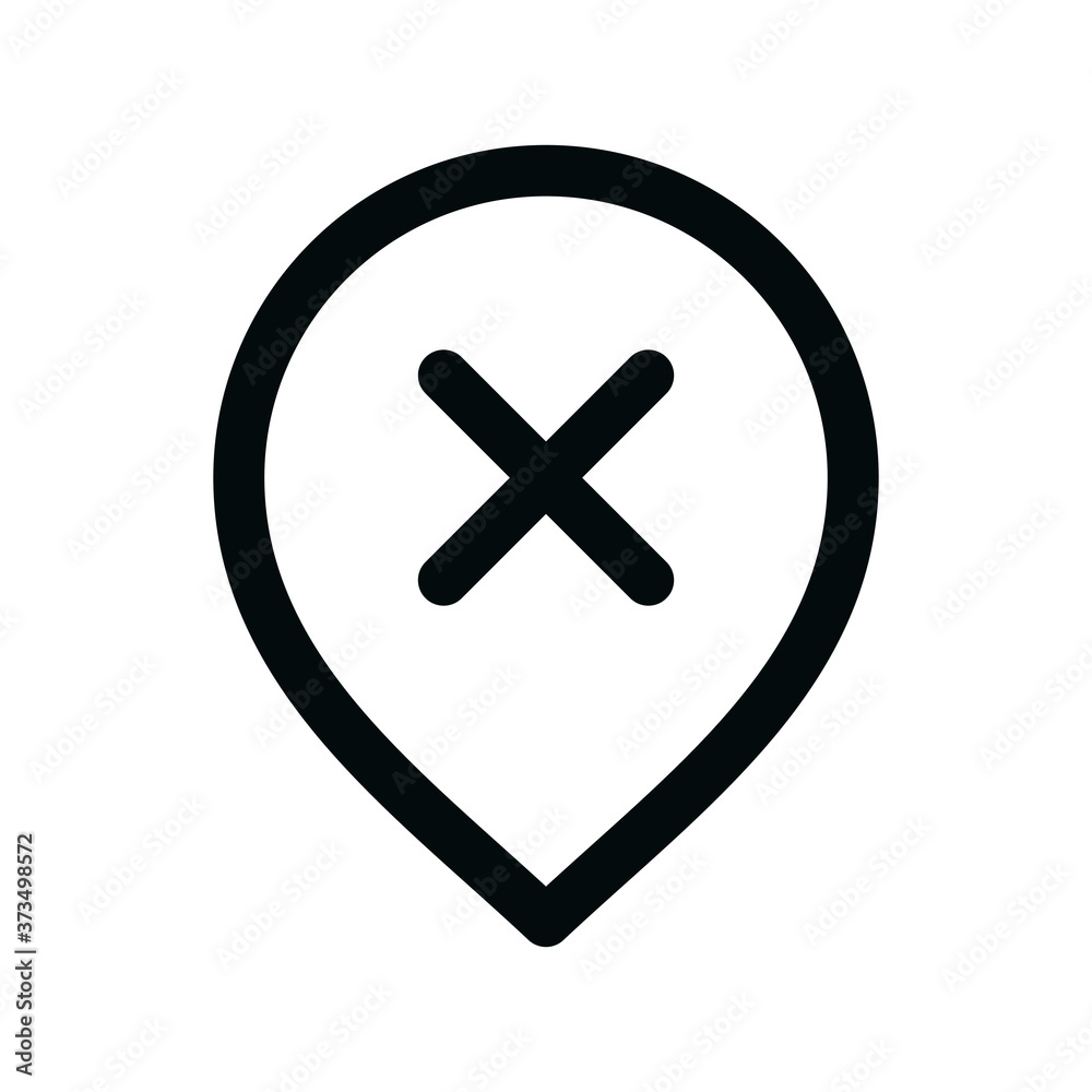 Fototapeta premium Map pin not available isolated icon, map location out of stock linear icon, delete map marker outline vector icon with editable stroke