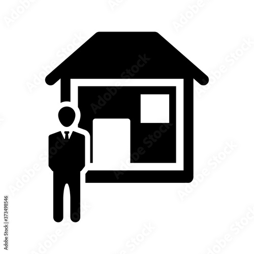 Real Estate Agent Icon. Man standing next to a house icon.