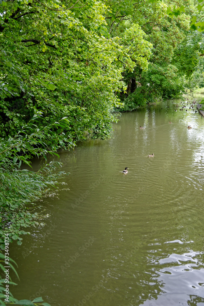 River Windrush in Cotswold town of Burford - England