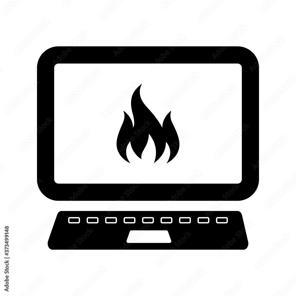 Computer screen fire icon. Flaming fire icon Computer screen fire icon. Flaming fire icon