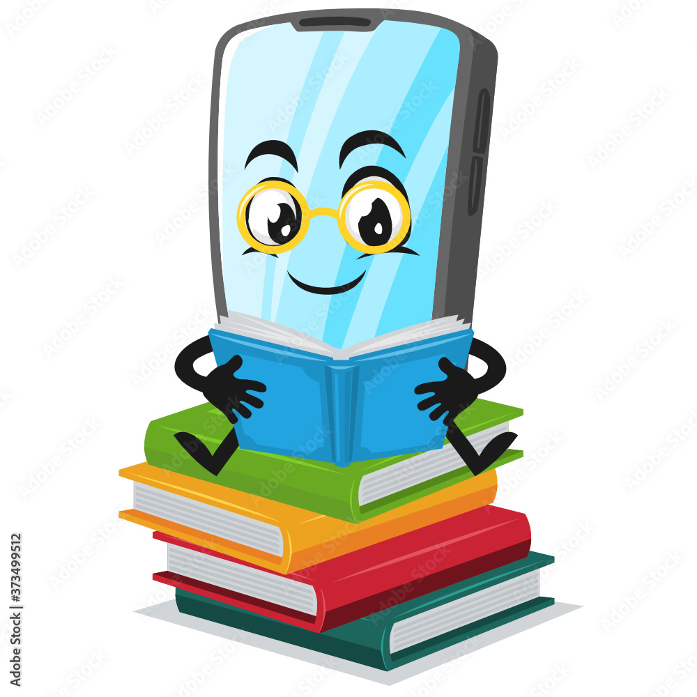 vector illustration of tablet character or mascot reading book vector illustration of tablet character or mascot reading book