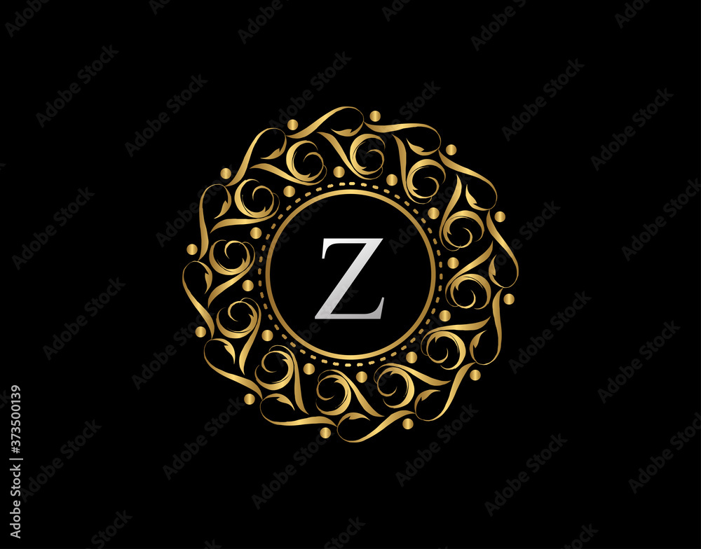 Gold Calligraphic Badge with Letter Z Design. Ornamental luxury golden logo design vector illustration. Gold Calligraphic Badge with Letter Z Design. Ornamental luxury golden logo design vector illustration.