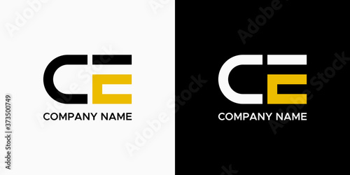 Initial Letter C and E Linked Logo. Black and Yellow Geometric Shape isolated on Double Background. Usable for Business and Branding Logos. Flat Vector Logo Design Template Element