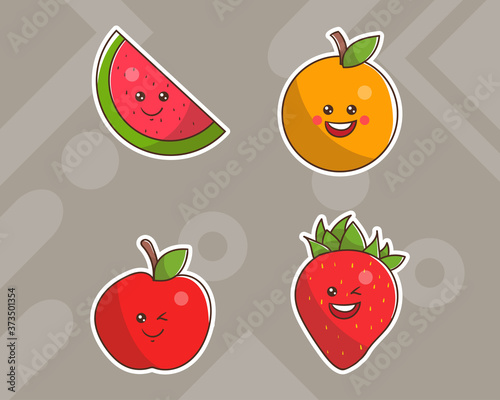 set of cute fruit character with optional apprearance. premium kawaii vector
