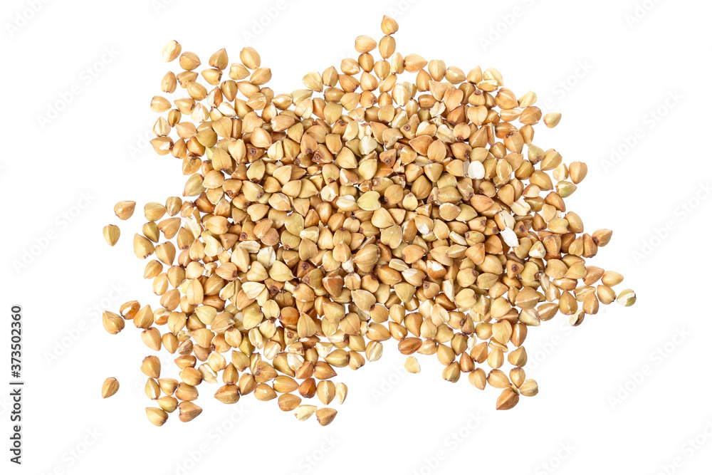 Fototapeta premium unroasted buckwheat grain isolated on white background . Top view. Flat lay.