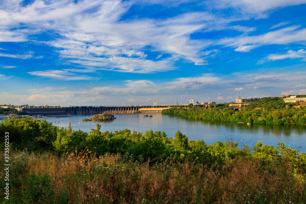 Dnieper Hydroelectric Station on the Dnieper river in Zaporizhia, Ukraine