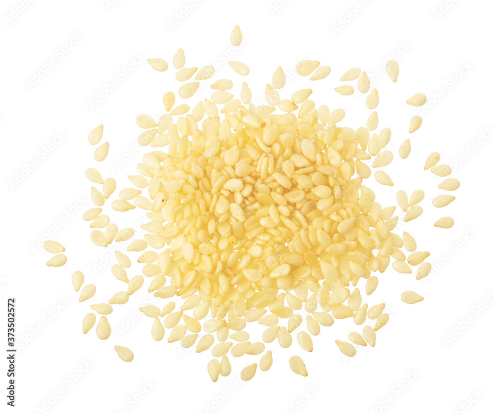 Obraz premium Sesame seeds isolated on white background top view. Flat lay