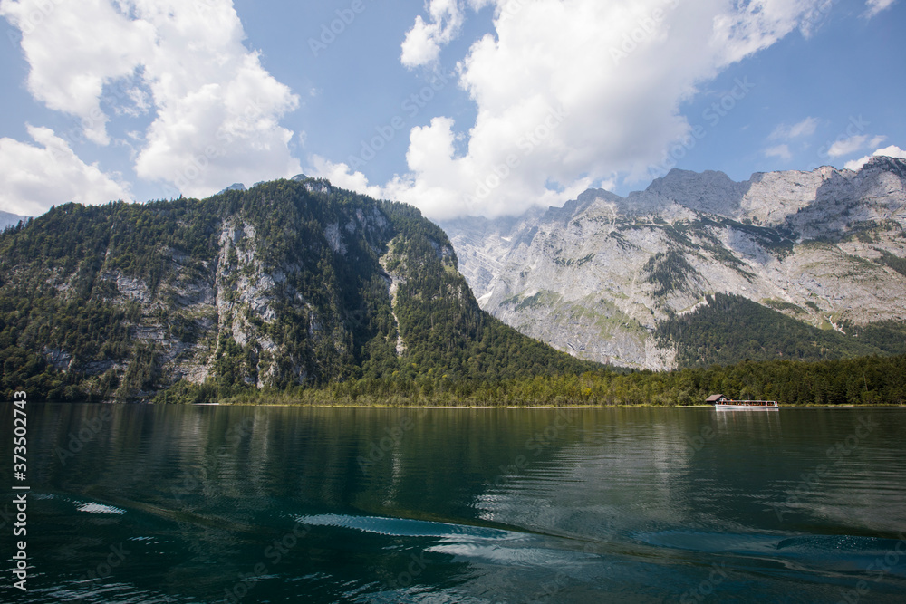 Summer scene in Konigsee lake, Bavaria, South Germany. Europe