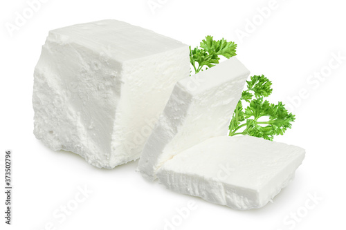 Feta cheese isolated on white background. With clipping path and full depth of field