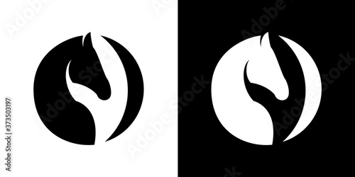 logo head of a horse in a circle, in the letter O