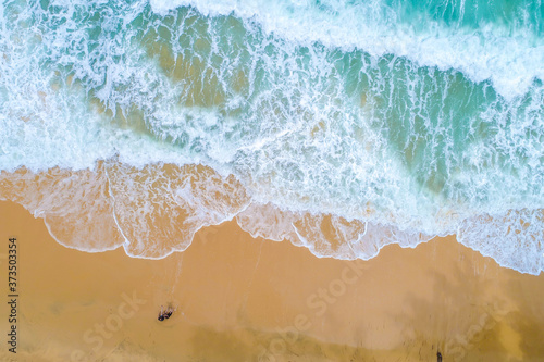 Top aerial view stunning beautiful sea landscape sand wave beach with turquoise water
