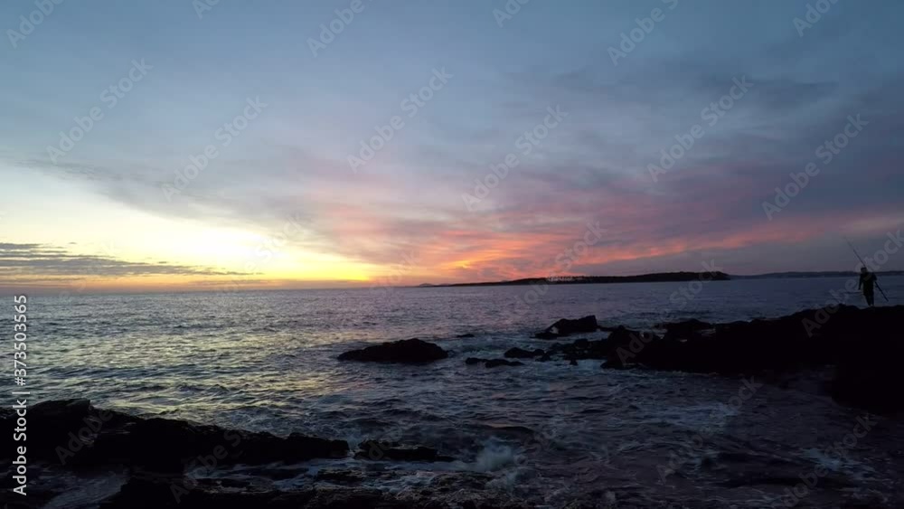 Uruguay, Punta Ballena Beach. Near by Casapueblo, Vilaró. South America. Sea at sunset. Time lapse, ocean, stones, beautiful sky at afternoon. Uruguay, Punta Ballena Beach. Near by Casapueblo, Vilaró. South America. Sea at sunset. Time lapse, ocean, stones, beautiful sky at afternoon.